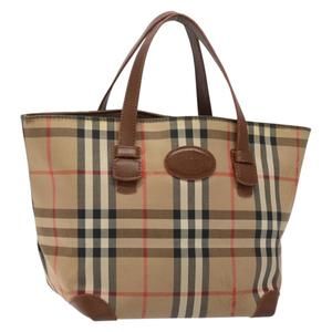 Burberrys Nova Check Hand Bag Canvas Beige Gold Auth BA4044